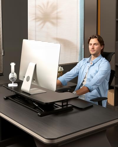 FLEXISPOT 35″ Electric Standing Desk Converter – Motorized Height Adjustable Sit Stand Riser, Fits Dual Monitors & Laptop, Wide Keyboard Tray, Smooth Quiet Lift, Home Office & Workstation Upgrade FLEXISPOT