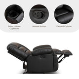 EBELLO Manual Recliner Chair, Faux Leather Reclining Chair with Hidden Cup Holders, Overstuffed Armrests and Back, Manual Single Sofa for Adult, Black