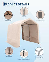 7X10 FT Heavy-Duty Portable Outdoor Storage Shed with Roll-Up Zipper Door & Vent, 240g Waterproof Carport Storage Shelter, UV-Resistant Canopy for Motorcycle, Firewood, Tools -Gray ﻿ ActiveTrail