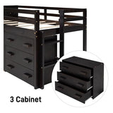 Merax Twin Wooden Loft Bed，Wood Bedframe for Kids Teens， Adults Bedroom with Cabinet, Shelf, Stairs, Espresso Merax