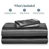 Bare Home King Poly Satin Sheet Set - Luxury Soft and Smooth Satin - for Hair and Skin - Breathable - Similar to Silk - Deep Pocket up to 15” - Bedding Sheet Set (King, Grey) Bare Home