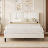 Queen Size Bed Frame with Vertical Chanel Tufted Headboard and Wingback, Upholstered Platform Bed, Strong Wooden Slats, Easy Assembly, Noise Free, No Box Spring Needed, Beige Velvet HAOARA