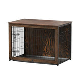 Megidok Wooden Dog Crate Furniture with Cushion, Dog Crate End Table with Tray, Double Doors Dog Crate Furniture Style, Decorative Dog Kennels Indoor (37" L*25" W*26" H, Rustic Style) Megidok