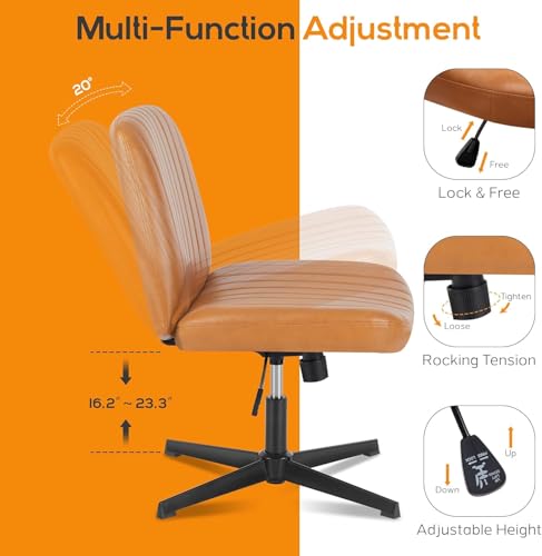 Criss Cross Chair Legged Office Wide Comfy Desk Seat, No Wheels Armless Computer Task Seating, Swivel Vanity Home Height Adjustable DUMOS