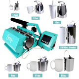 Brother SP-1 Dye-Sublimation Printer Bundle with 7-in-1 Turquoise Tumbler, Mug & Cup Press, Full Ink Set, 310 Sublimation Transfer Sheets, Sublimation Blanks, Tape and More