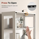 Lamtor Glass Display Cabinet with Doors - Curio Cabinet with Dynamic LED Lights for Collectibles, 67" Display Case with 4 Tier and Drawers for Figure, Toys, Books, White Lamtor