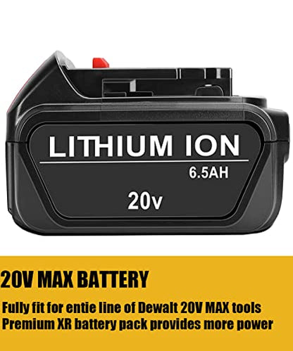 JYJZPB 2 Pack 6.5Ah Replace Battery Compatible for DeWalt 20V MAX Battery DCB200 DCB204 DCB206 DCB206-2 DCB201 DCB203 DCB181 DCB180 DCD/DCF/DCG 20 Volt XR Battery - WoodArtSupply