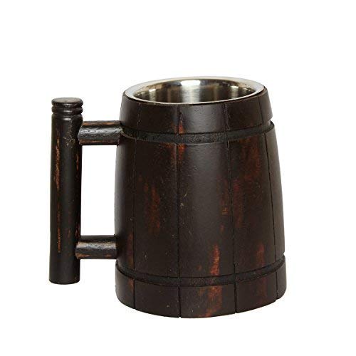 GoCraft Handmade Wooden Beer Mug with 18oz Stainless Steel Cup | Great Beer Gift Ideas Wooden Beer Tankard for Men | Vintage Bar accessories - Barrel Brown Retro Design - WoodArtSupply