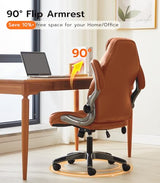 Office Desk Chair, Ergonomic Computer Chair with Padded Flip-Up Arms and Adjustable Lumbar Support, PU Leather Executive Chair with Tilt Lock and 360° Swivel Rolling Wheels for Work, Study Ylzyxal
