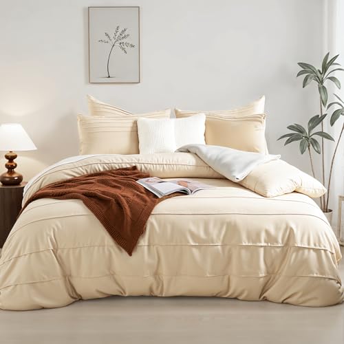 NEXHOME PRO 100% Organic Cotton Duvet Cover Full, Linen Like Pleated Textured Duvet Cover Set Yellow Tan, 3pc Bedding Set with Zipper Closure, Soft, Lightweight and Breathable(80"x90", No Comforter) NEXHOME PRO