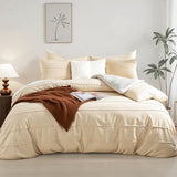NEXHOME PRO 100% Organic Cotton Duvet Cover Full, Linen Like Pleated Textured Duvet Cover Set Yellow Tan, 3pc Bedding Set with Zipper Closure, Soft, Lightweight and Breathable(80"x90", No Comforter) NEXHOME PRO