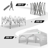COBIZI 10x20 Canopy with Sidewalls, Heavy duty Party Tent Pop up carpas para fiestas, Tents for Parties, wedding, Outdoor Ez up Foldable Portable Canopy Tent with Wheeled Bag, White(Windproof Upgrade) COBIZI