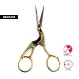 SINGER 4 Inch Forged Embroidery Scissors with Curved Tip for Sewing, Cross-Stiching, Crafts, & More (Gold Stork Design, 1-Pack) Singer