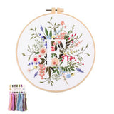 artcici Embroidery Kits Plant Flower Leaf English Letter Patterns for Beginners Adults, Full Range Embroidery Starter Kits Cross Stitch Needlework Supplies (Letter E)