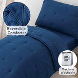 DreLunis 4-Piece Toddler Bedding Set for Boys Navy Blue Embroidery Kids Comforter Sets Soft Breathable Toddler Bed-in-a-Bag Includes Comforter, Flat Sheet, Fitted Sheet, Pillowcase DreLunis