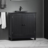 HOMCOM Under Sink Bathroom Cabinet with 2 Doors and Shelf, Pedestal Sink Bathroom Vanity Cabinet, Black HOMCOM