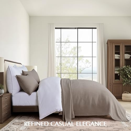 EVERGRACEHOME Cotton Gauze King Bedspread, Ultra Soft Prewashed Pick Stitch Matelassé Coverlet, Lightweight Textured Oversized King Quilt Bedding Set for All Season, with 2 Shams, Mocha Brown EVERGRACEHOME