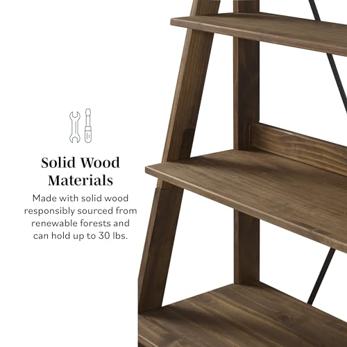 Stylish Brown Wood Bookcase with X Back Design - 4 Shelf Modern Farmhouse Storage Unit Walker Edison