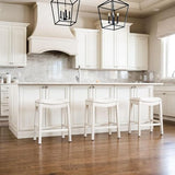 Maven Lane Adrien Saddle Bar Stool in White Oak Finish with Natural Fabric Upholstery Maven Lane