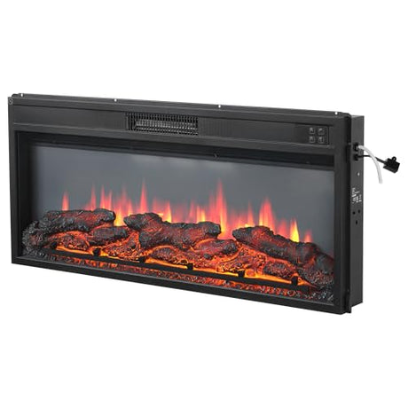 34" Recessed Electric Fireplace, Low Noise, Remote Control with Timer, Touch Screen, 750-1500W, with LED Light Strip ENOUSHU