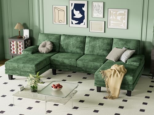 YESHOMY Convertible Sectional Sofa Couch with Soft Modern Cotton Chenille Fabric for Living Room, Oversized Seats with Comfortable Backrest, Green YESHOMY