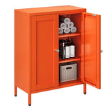 Bevivog Small Bathroom Storage Cabinet, Orange Metal Locker with 2 Doors and 2 Adjustable Shelves, Small Locker Cabinet Sideboard for Home Office, Living Room, Hallway, Entryway Bevivog