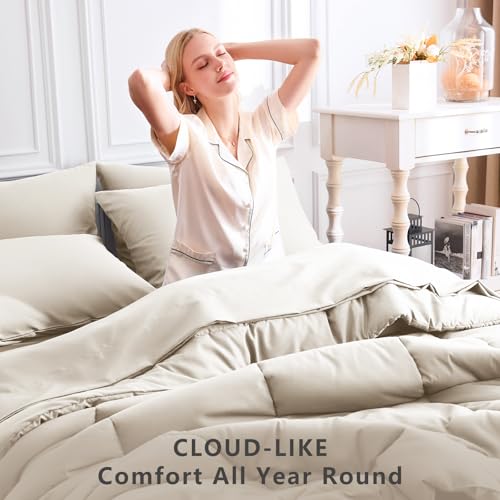 CozyLux Full Size Comforter Sets Beige, 7 Pieces Bed in a Bag, Beige Comforter Full Size, All Season Bedding Sets with Stitch Quilted Comforter, Flat Sheet, Fitted Sheet, Pillowcases CozyLux