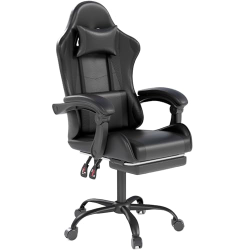 OS MOTOR Gaming Chair with Headrest and Lumbar Support, Ergonomic High Back Office Chair, Racing Style Executive Computer Desk Chair, Leather Adjustable Swivel Task Chair for Home Office (Black) OS MOTOR