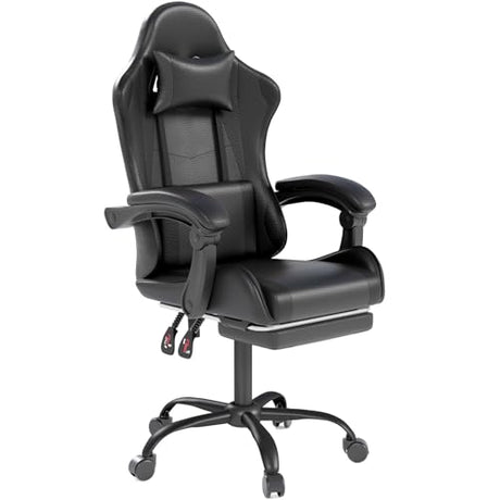 OS MOTOR Gaming Chair with Headrest and Lumbar Support, Ergonomic High Back Office Chair, Racing Style Executive Computer Desk Chair, Leather Adjustable Swivel Task Chair for Home Office (Black) OS MOTOR