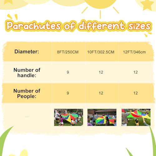 Sonyabecca Parachute Kids Play 12 Feet with 12 Handles for 8 12 Years Game, Kids Party Game Sonyabecca