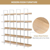 Nahenduo 5 Tier Large Open Bookshelf, Industrial Bookshelf with Back Fence, 400lbs Capacity, Wooden Office Bookcase with Metal Frame for Home Office Living Room, Easy Assembly (Oak and White Frame) Nahenduo