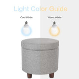 Homepop Home Decor | Upholstered Round Storage Ottoman | Ottoman with Storage for Living Room & Bedroom, Light Gray Tweed Large HomePop