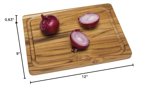 Lipper International 7215 Teak Wood Edge Grain Kitchen Cutting and Serving Board, Small, 12" x 9" x 5/8"