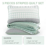 DJY Striped Quilt Set King Size, Sage Green Boho Bedspread Set 3 Pieces Patchwork Coverlet Bedding Set Lightweight Soft Microfiber for All Season (104"x90") DJY