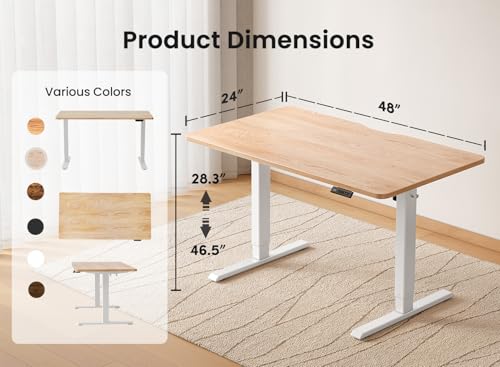 BANTI 48 × 24 Inches Standing Desk, Ergonomic, Electric Height Adjustable, Sit and Stand Up, Computer Office Desk with Splice Board, White Frame/Maple Top BANTI