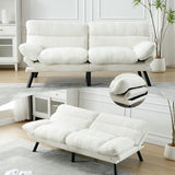 70“Futon Sofa Bed, White Convertible Folding Futon Small Couch Breathable Small,Upholstered Double Loveseat Bed for Compact Living Studio in Room and Bedroom, Offices, Dorm (White Teddy Velvet) Klwenas Maec