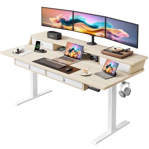 ErGear Electric Standing Desk with 4 Drawers, Height Adjustable Desk with Storage, C-Clamp Mount Compatible, Computer Home Office Table with Cable Management Tray ErGear