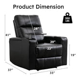 ANJ Home Theater Seating Power Recliner with Hidden Arm Storage, Sigle Faux Leather Recliners with Tray Table, Electric Movie Reclining Chairs with USB Ports & Cup Holders for Media Room, Black