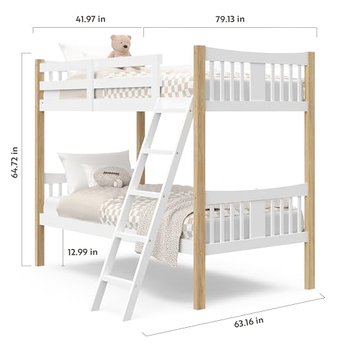 Storkcraft Caribou Bunk Bed Twin Over Twin Bunk Bed (White with Natural) - GREENGUARD Gold Certified, Converts to 2 Individual Beds STORKCRAFT