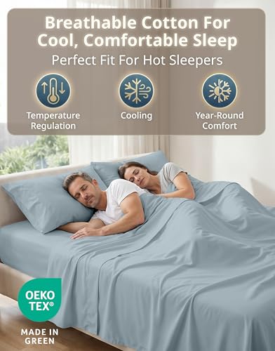 LANE LINEN 100% Cotton Bed Sheets – 600 Thread Count Cooling Sheets Queen, Durable Daily Use Bedding, Value Comfort for Night Rest, Hotel Sateen Finish, Snug Fit 15" Deep Pocket – Blue LANE LINEN