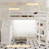 Harper & Bright Designs Full Size Loft Bed with Stairs and LED Lights, Wood Full Loft Bed with Storage Shelves and Wardrobe, Loft Bed Frame with Guardrails for Kids Girls Boys, White Harper & Bright Designs