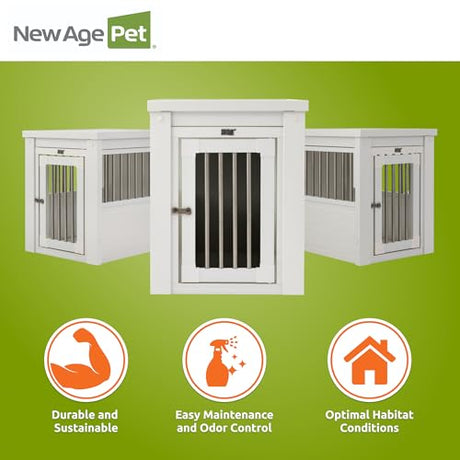 New Age Pet ECOFLEX InnPlace Dog Crate & End Table, Indoor Furniture Style Pet Kennel for Small, Medium, Large & XL Dogs, Durable Composite, Antique White, Small New Age Pet