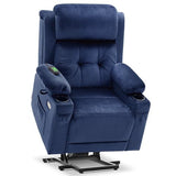 MCombo Lay Flat Triple Motor Power Lift Recliner Chair with Massage and Heat, Electric Recliner Chair for Elderly People, Adjustable Headrest, Infinite Position, Fabric 7662 (Navy Blue, Large)