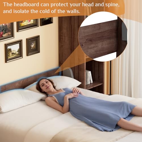 BEQAI Queen Murphy Bed with Storage Bookcase & 4 Adjustable Shelves,Foldable Space-Saving Queen Wood Wall Bedframe with Metal Legs,Hidden Bedframe for Guest Room,Study,Home,Office,Bedroom,Walnut Color BEQAI