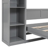 MERITLINE Full Murphy Bed Kit with Storage 8 Shelves and LED Lights, Wood Murphy Bed Cabinet Murphy Bed in a Cabinet Grey Murphy Wall Bed Units Full Size, LP00069 MERITLINE