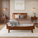 Bme Caden 15-Inch Adjustable Dark Chocolate Bed Frame - Mid Century Modern Design with Solid Acacia Wood Bme