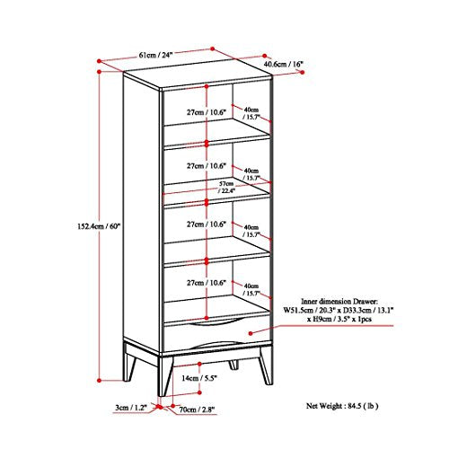 SIMPLIHOME Harper SOLID HARDWOOD 24 Inch Mid Century Modern Bookcase with Storage in Teak Brown, For the Living Room, Study Room and Office - WoodArtSupply