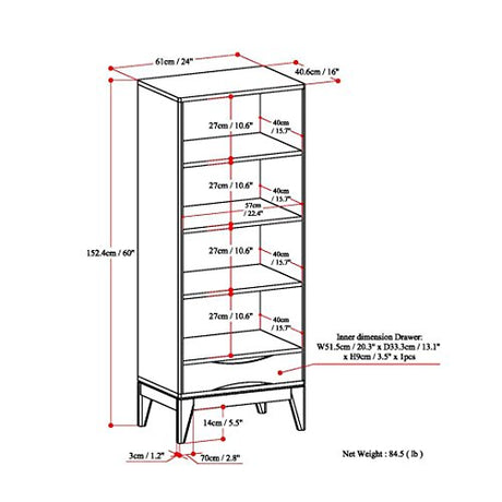 SIMPLIHOME Harper SOLID HARDWOOD 24 Inch Mid Century Modern Bookcase with Storage in Teak Brown, For the Living Room, Study Room and Office SIMPLIHOME
