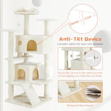 54 Inches Cat Tree Tower Condo Furniture, Cat Tower for Indoor Cats, Cozy Hammock and Sisal Scratching Posts, Multi-Level Durable Cat Scratch Post for Kittens Pet House Play, Detachable Toy, Beige Simple Deluxe