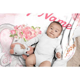 Custom Elephant Baby Blanket for Girls Women Pink Flowers Personalized Blanket with Name Soft Flannel Lightweight Throw Blankets for Bedding Practical Gifts Medium 60×50in for Teen Lokesvararaja